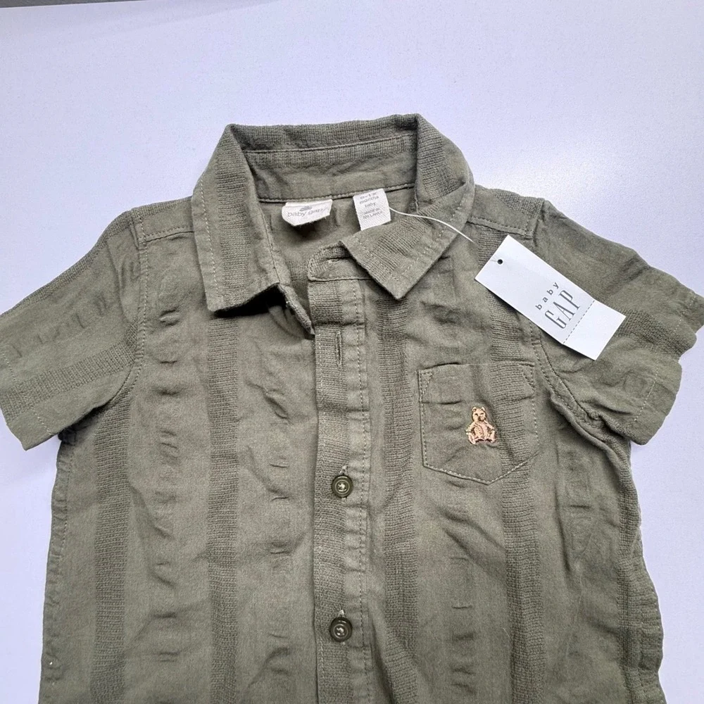 Baby Gap Olive Night Woven Shortie Romper 6-12 Months Green Cotton 409798-02
